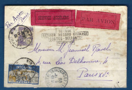 Indochine - Lettre Par Avion Hanoï Paris - Service Accéléré - Voyage Retour Record Distance Costes Bellonté - 1928 - Aéreo