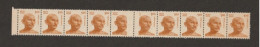 India; 1981. Gandhi. ERROR Definitive STAMPS STRIP OF 10. Partly Misprint 5th & 6th Stamp Mint Good Condition - Plaatfouten En Curiosa