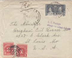 Fiji Islands Cover 1937 + Porto - Fidji (1970-...)