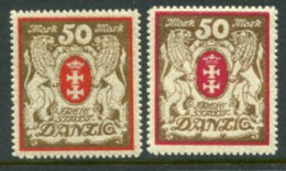 DANZIG 1922 Large Arms 50 Mk. Upright Watermark With Frames In Red And Carmine MNH / **.  Michel Spez.100Xa+b €272 - Nuovi