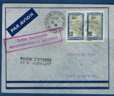 Madagascar - Lettre Transportée Exceptionnellement Par Avion - Voyage D'étude De M. Assollant - 1936 - Poste Aérienne