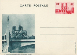 France Entier Postal 1937, Notre-Dame De Paris, Ste Geneviève, Pont, La Seine, 90c - Cartes Postales Repiquages (avant 1995)