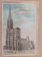 Strasbourg ,carte à Système , Effet De Lumière Multicolore Sur La Cathédrale - Strasbourg