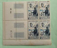 Bloc De 4 Timbres Neufs AOF 15F Coin Daté 16.7.57 -  IF 12 - MNH YT PA21 - Centenaire Des Troupes Africaines  1957 - Unused Stamps