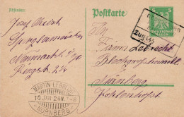 GERMANY WEIMAR REPUBLIC 1926 POSTCARD  MiNr P 156 SENT TO NUERNBERG /BAHNPOST/ - Postkarten