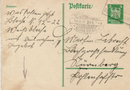 GERMANY WEIMAR REPUBLIC 1926 POSTCARD  MiNr P 162 SENT TO NUERNBERG /BAHNPOST/ - Postkarten