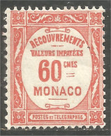 630 Monaco 1924 Yv 16 Taxe Postage Due 60c Rouge MH * Neuf Légère (MON-348b) - Segnatasse