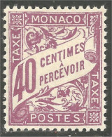 630 Monaco 1926 Yv 19 Taxe Postage Due 40c Violet MH * Neuf Légère (MON-350) - Segnatasse