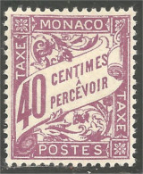 630 Monaco 1926 Yv 19 Taxe Postage Due 40c Violet MH * Neuf Légère (MON-350) - Postage Due