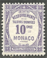 630 Monaco 1924 Yv 14 Taxe Postage Due 10c Violet MH * Neuf Très Légère (MON-346a) - Strafport