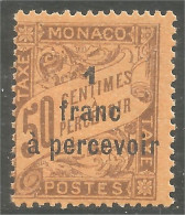 630 Monaco 1925 Yv 17 Taxe Postage Due 1f Surcharge MH * Neuf Très Légère (MON-349b) - Segnatasse