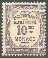 630 Monaco 1924 Yv 14 Taxe Postage Due 10c Violet MH * Neuf (MON-346b) - Segnatasse