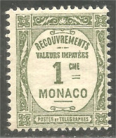 630 Monaco 1924 Yv 13 Taxe Postage Due 1c Olive MH * Neuf (MON-345b) - Postage Due