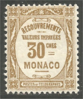 630 Monaco 1924 Yv 15 Taxe Postage Due 30c Bistre MH * Neuf (MON-347) - Postage Due