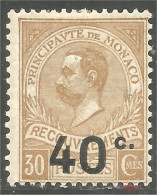 630 Monaco 1919 Yv 12 Taxe Postage Due Prince Albert I 40c Surcharge MH * Neuf Très Légère (MON-343) - Strafport