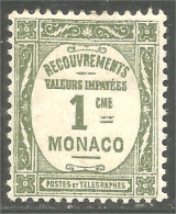 630 Monaco 1924 Yv 13 Taxe Postage Due 1c Olive MH * Neuf (MON-345c) - Strafport