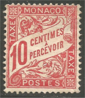 630 Monaco 1905 Yv 3 Taxe Postage Due 10c Rose Aminci (MON-338b) - Strafport