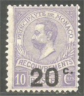 630 Monaco 1919 Yv 11 Taxe Postage Due Prince Albert I 20c Surcharge MH * Neuf Très Légère (MON-342) - Taxe