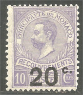 630 Monaco 1919 Yv 11 Taxe Postage Due Prince Albert I 20c Surcharge MH * Neuf Très Légère (MON-342) - Strafport