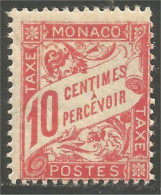 630 Monaco 1905 Yv 3 Taxe Postage Due 10c Rose MH * Neuf Très Légère (MON-338a) - Segnatasse