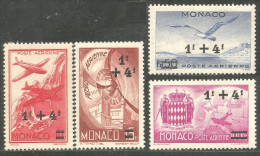 630 Monaco 1945 PA 8-12 Avion Surcharges MH * Neuf (MON-327) - Poste Aérienne