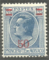630 Monaco 1926 Yv 108 Prince Louis II 50c Surcharge 1f25 Bleu MH * Neuf (MON-175) - Nuovi