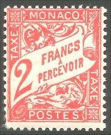 630 Monaco YT 24 Taxe Postage Due 1926 2 Francs Vermillon MH * Neuf (MON-125) - Taxe