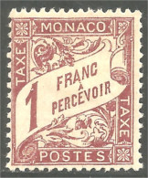 630 Monaco YT 23 Taxe Postage Due 1926 1 Franc Lilas-brun MH * Neuf (MON-124) - Segnatasse