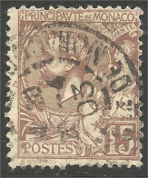 630 Monaco YT 24 15c Brun Sur Paille 1901 (MON-58) - Used Stamps