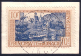 630 Monaco YT 103 10Fr Bistre Bleu Sur Fragment Superbe Oblitération Circulaire 1929 (MON-26) - Usados
