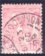 630 Monaco YT 15 1901 15c Rose Oblitération Circulaire (MON-7) - Usados