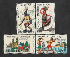 SE)1973 MEXICO, TOURIST MEXICO, DEER DANCE 40C SCT1013, DANCE 80C SCTC357, ACOTLAN SANCTUARY 40C SCT1014 & SPORT FISHING - Mexico