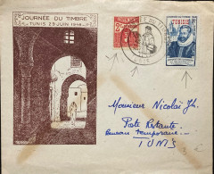 TUNISITUNISIA 1946, PRIVATE PRINT, LIMITED ISSUE, STAMP DAY COVER USED, STATUE DUE STAMP, POSTMAN CACHET, LA-VARANE, ILL - Tunisia (1956-...)