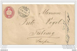 28-62 - Entier Postal Suisse 10cts Envoyé De Basel 1874 - Interi Postali