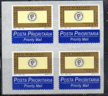 ITALIA REPUBBLICA ITALY REPUBLIC 2000 POSTA PRIORITARIA PRIORITY MAIL LIRE 1200 € 0,62 BLOCCO DI 4 QUARTINA BLOCK MNH - 1991-00: Neufs