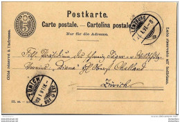 88 - 65 - Entier Postal  5cts Cachets à Date Lenzburg Et Zürich 1891 - Interi Postali