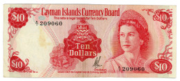 Cayman Islands 10 Dollars 1974 Series QEII P-7 Very Fine - Islas Caimán