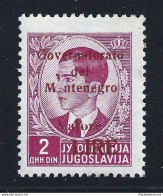 1942 MONTENEGRO, N° 52c , 2 Din Rosa Lilla , Soprastampa "M Ntenegro"  MLH* RAR - Altri & Non Classificati