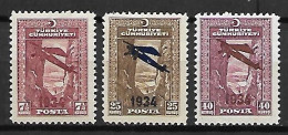 TURQUIE    -    1934.     Y&T N° 1*, 4*, 5*.  Surcharge Avion - Poste Aérienne