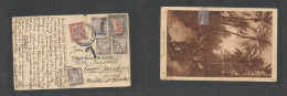 LIBIA. 1923 (6 Oct) Italian PO. Tripoli - France, Vosces (11 Oct) Multifkd Ppc Mixed Issues + Taxed + 4 French P. Dues,  - Libië