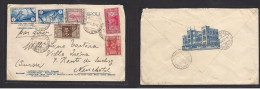 LIBIA. 1932 (17 Sept) Tripoli - Switzerland, Neuchatel (19 Sept) Multifkd Air Mail Envelope, Mixed Issued + Ovptd. Comer - Libyen