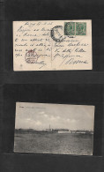 LIBIA. 1915 (21 Nov) Italian Post Office. HOMS, Tripoli - Roma. Ovptd Issue 5c Green Pair. Early Fkd Ppc + Censor Red Ca - Libië