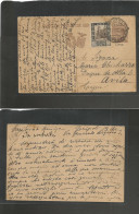 LIBIA. 1932 (12 Dec) Italian Ovptd Stationary Card. Tripoli - Spain, Avila. 30c Brown Stat + Adtl, Cds. Rarity Familiar  - Libya