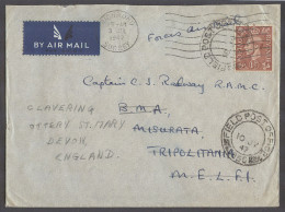 LIBIA. 1947 (18 July). Tripolitania MEF. GB - Misurata. Air Fkd Env FPO 656 Cds On Front British Forces Stat. Tobruk. Fi - Libyen