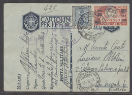 LIBIA. 1941 (10 June). Tripoli - San Secondo Di Pinerolo (15 June). Stat Card 2adtls Incl Express Libia Stamp Tied. Scar - Libië