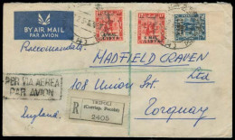 LIBIA. 1951. Tripoli - UK. Reg Air Multifkd Env Air Cachet + Sassone 28-29. Arrival Reverse. V Scarce And Fine. - Libye