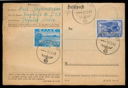 LIBIA. 1943 (2 Dec). Greece - Italy - German Nazi Troops - WW II. Feldpost Card Fkd Greek Stamps + Nazi Cds Used By PTT  - Libië