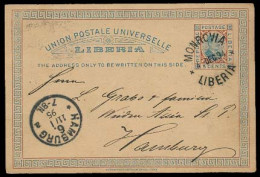 LIBERIA. 1894. Monrovia - Germany. 3c Stat Card. XF. - Liberia
