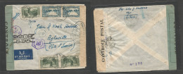 LEBANON. 1942 (24 Aug) Tyr - Ivory Coast, Agboville. WWII Triple Censor Multifkd Airmail Envelope. Transited + Arrival C - Lebanon