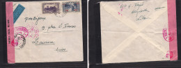 LEBANON. 1939 (13 Dec) Beyrouth - Switzerland, Lausanne. Air Multifkd WWII Censored Env, Depart Pmk Label, Tied. Fine. - Lebanon